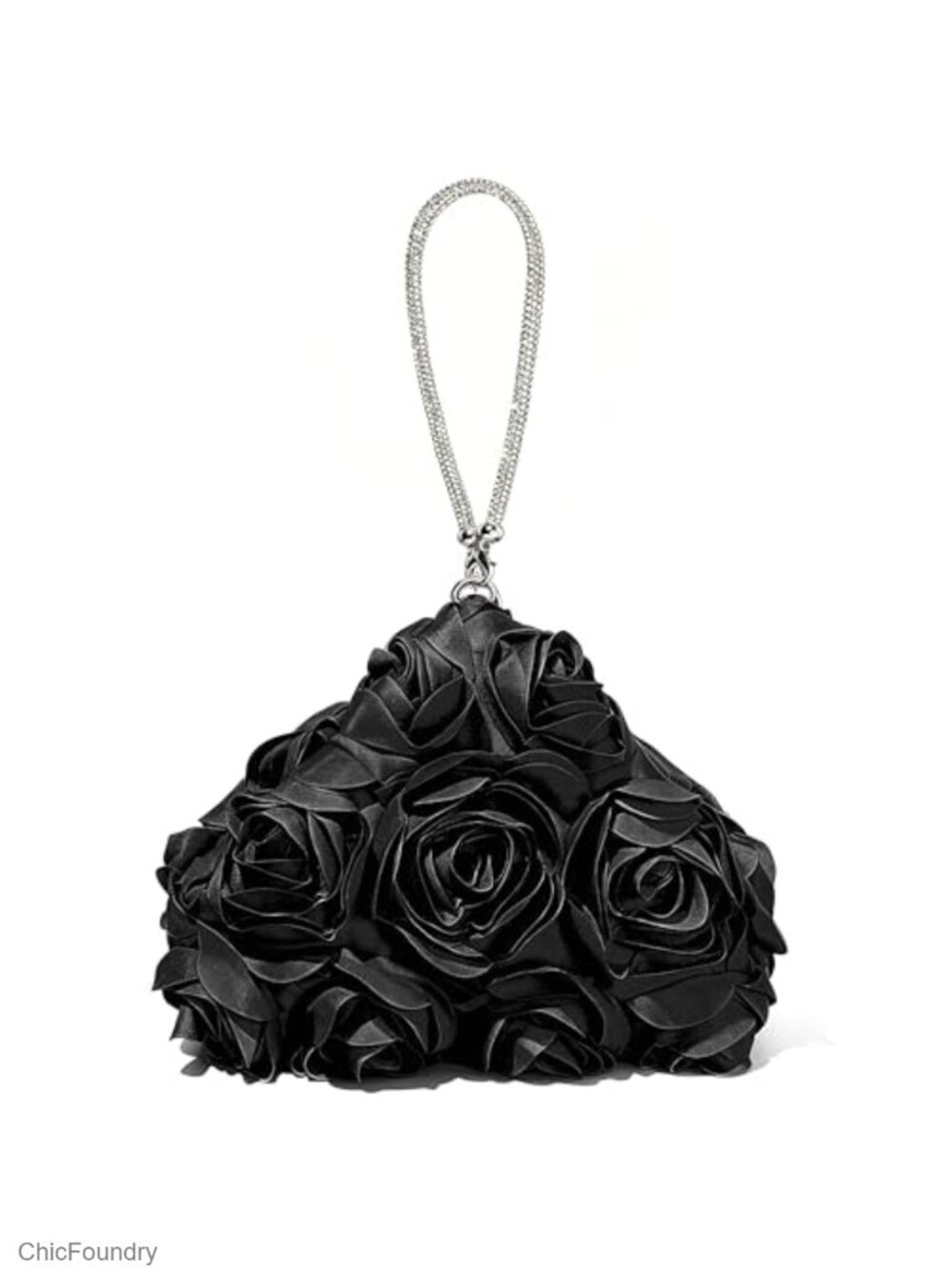 Rhinestone Handle Evening Clutch 3D Rose Floral Party Wedding Bag